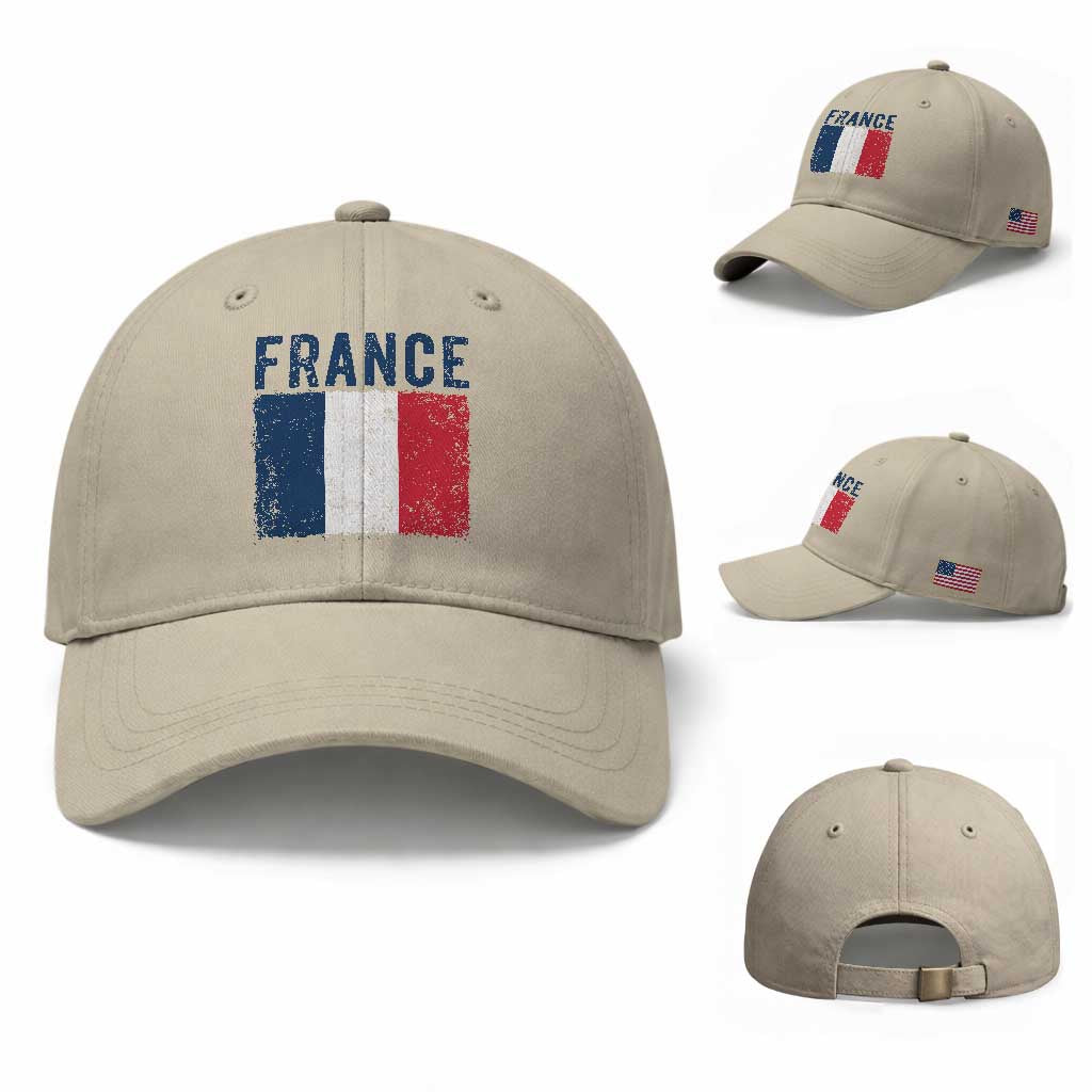 Vintage France Flag Distressed French Pride Patriotic Soccer Fan Graphic Baseball Cap