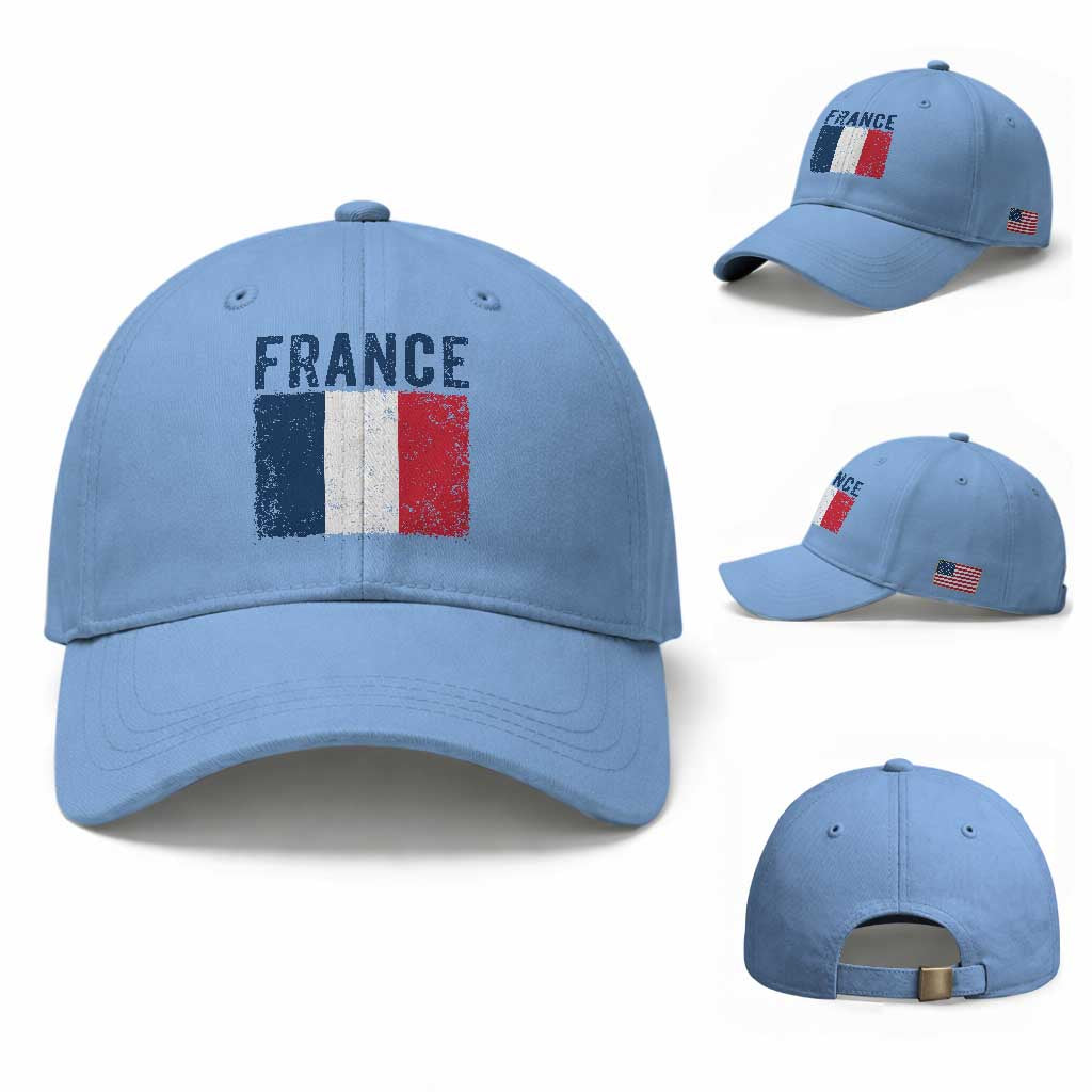 Vintage France Flag Distressed French Pride Patriotic Soccer Fan Graphic Baseball Cap