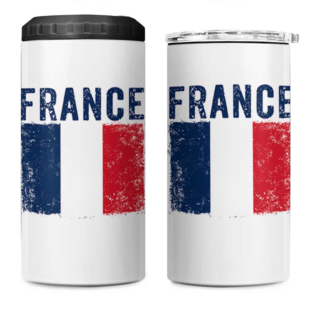 Vintage France Flag Distressed French Pride Patriotic Soccer Fan Graphic 4 in 1 Can Cooler Tumbler