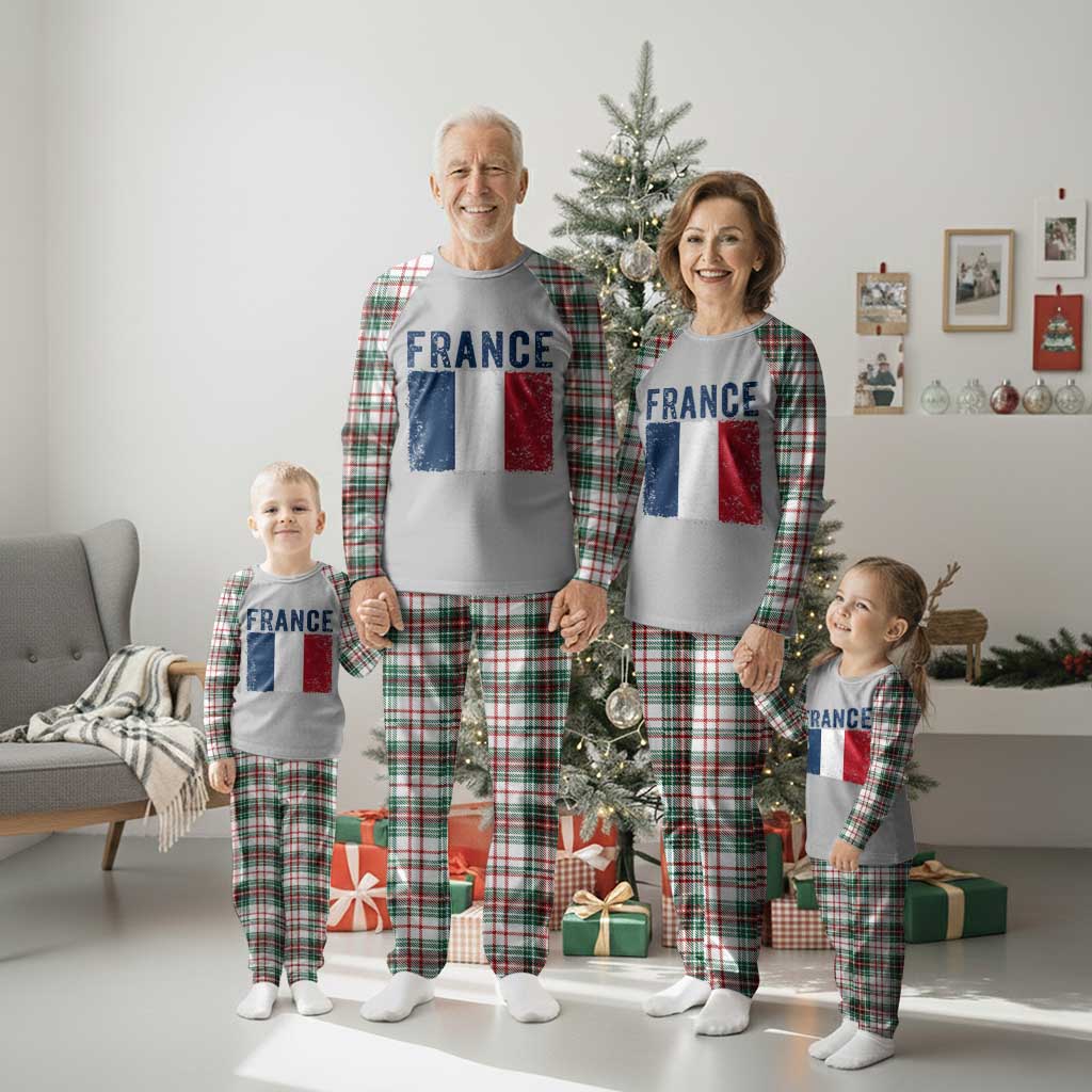 Vintage France Flag Distressed French Pride Patriotic Soccer Fan Graphic Plaid Pajama Set