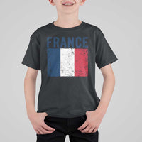 Vintage France Flag Distressed French Pride Patriotic Soccer Fan Graphic T Shirt For Kid