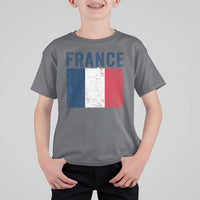 Vintage France Flag Distressed French Pride Patriotic Soccer Fan Graphic T Shirt For Kid