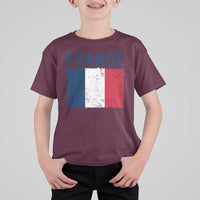Vintage France Flag Distressed French Pride Patriotic Soccer Fan Graphic T Shirt For Kid