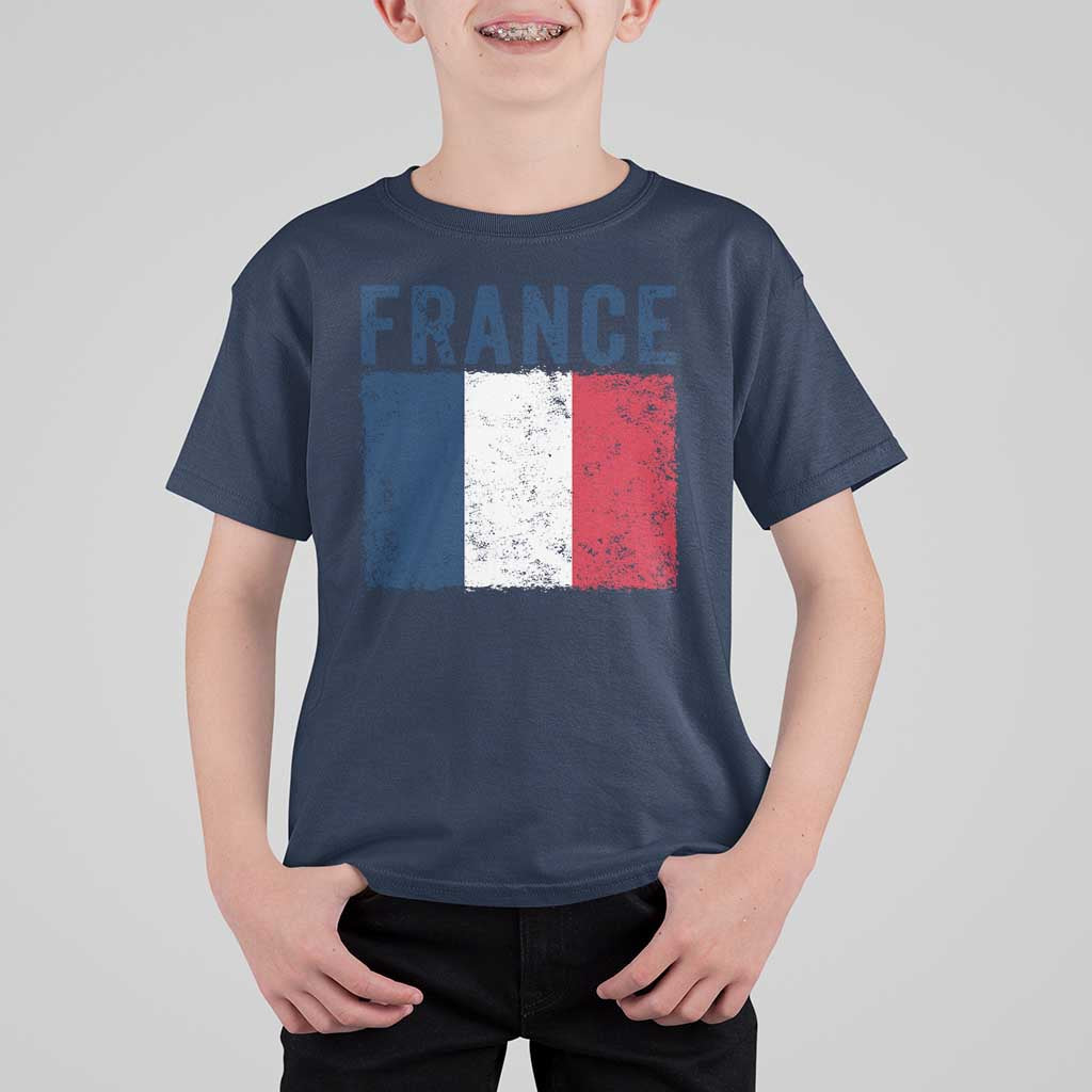 Vintage France Flag Distressed French Pride Patriotic Soccer Fan Graphic T Shirt For Kid