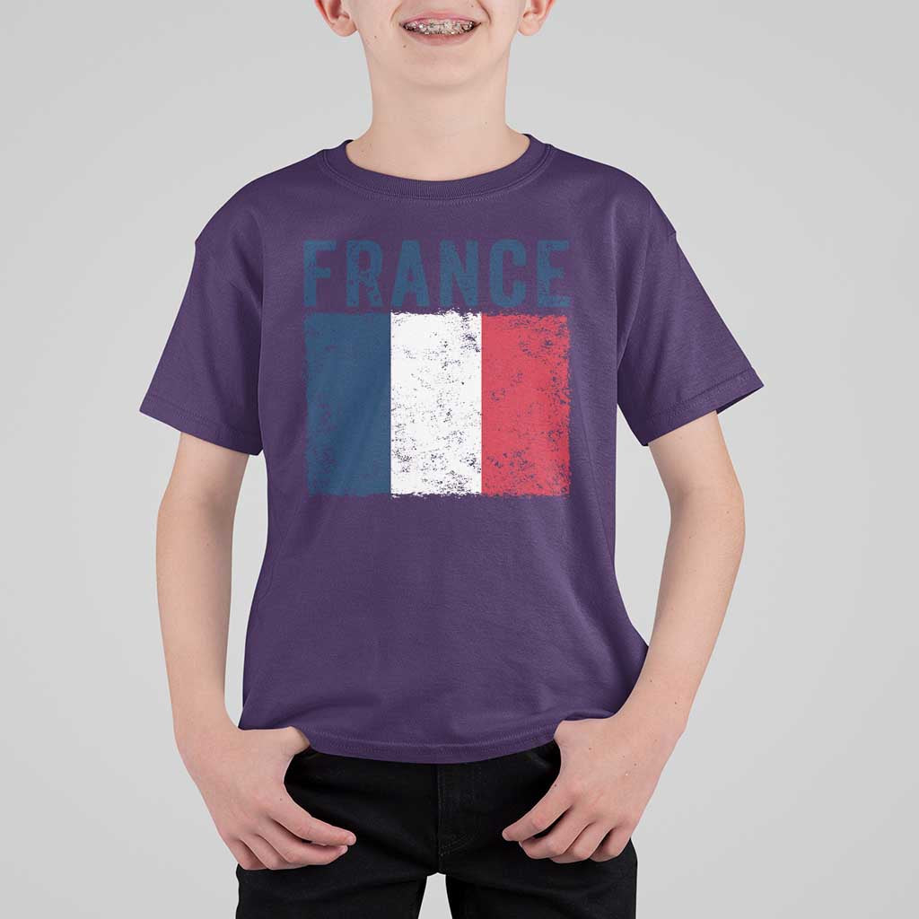 Vintage France Flag Distressed French Pride Patriotic Soccer Fan Graphic T Shirt For Kid