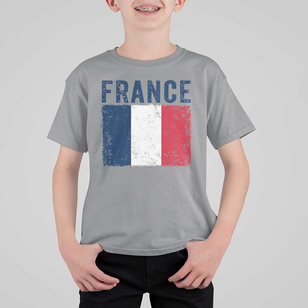 Vintage France Flag Distressed French Pride Patriotic Soccer Fan Graphic T Shirt For Kid