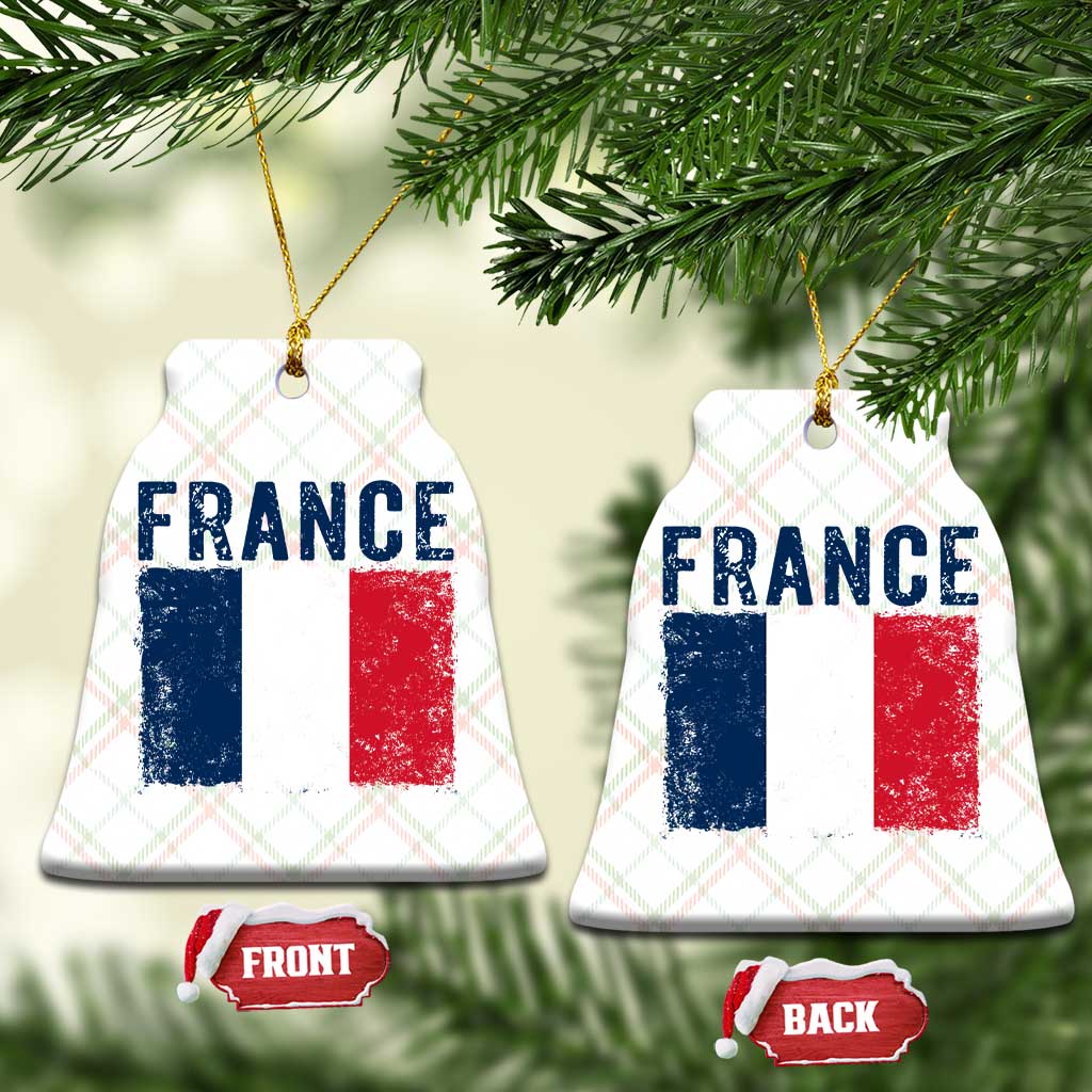 Vintage France Flag Distressed French Pride Patriotic Soccer Fan Graphic Ceramic Ornament