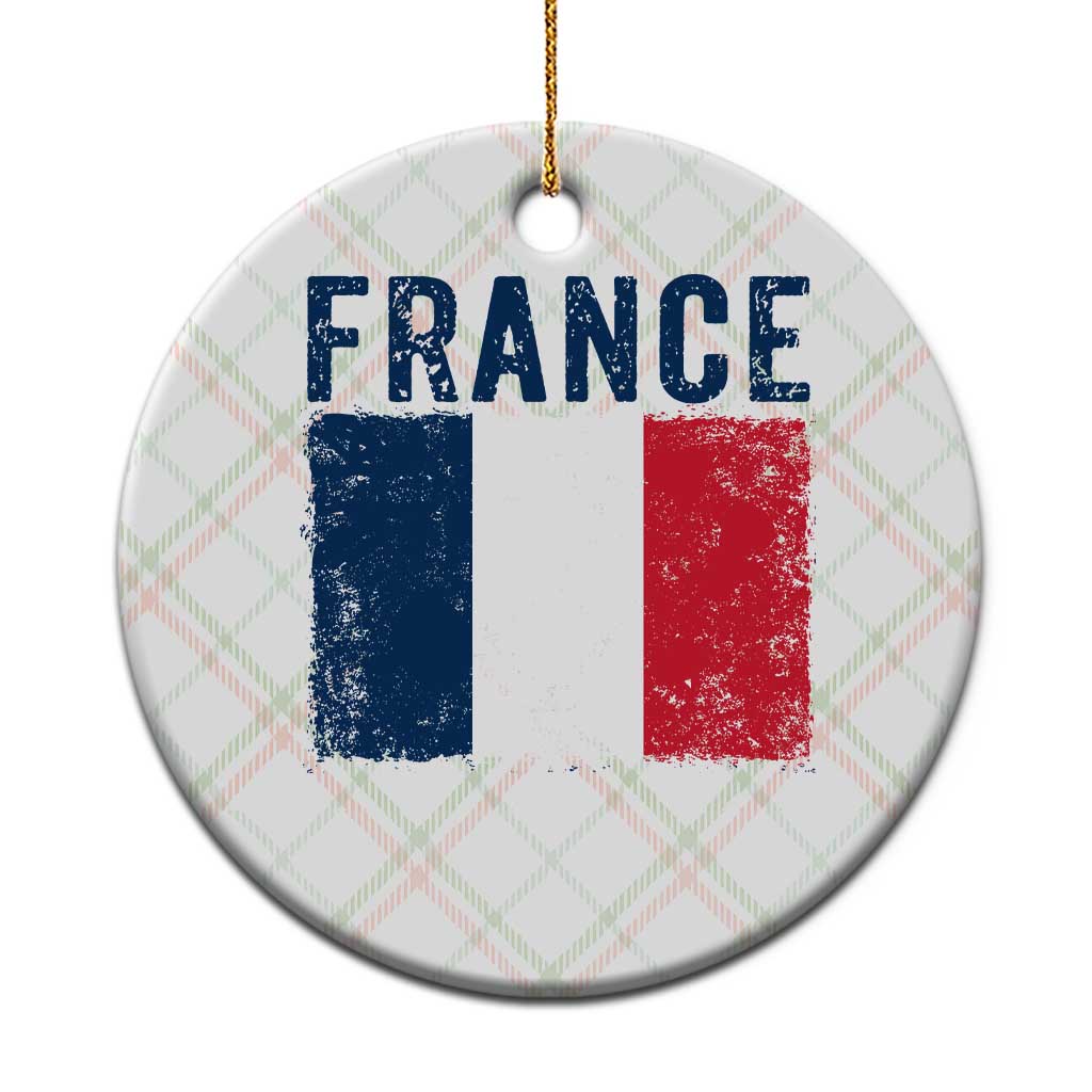 Vintage France Flag Distressed French Pride Patriotic Soccer Fan Graphic Ceramic Ornament