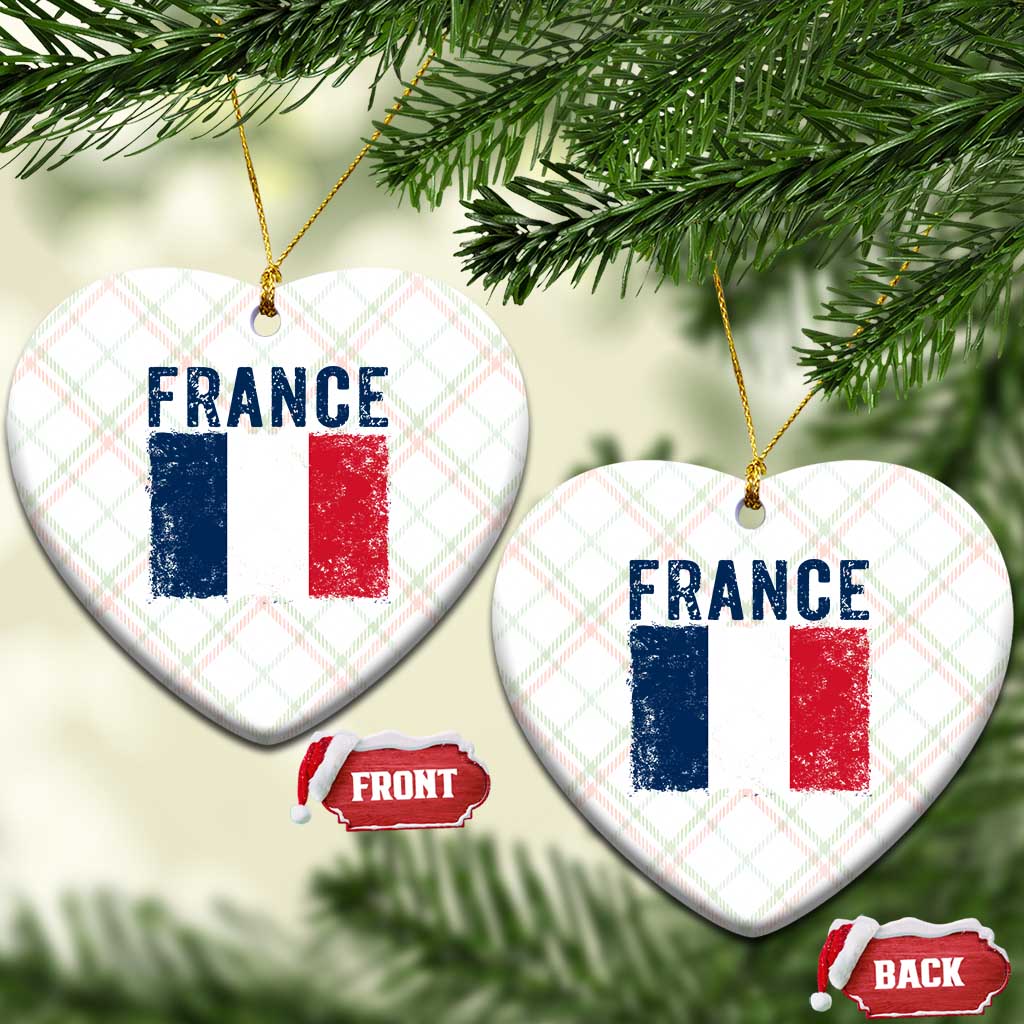 Vintage France Flag Distressed French Pride Patriotic Soccer Fan Graphic Ceramic Ornament