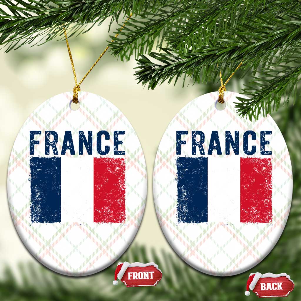 Vintage France Flag Distressed French Pride Patriotic Soccer Fan Graphic Ceramic Ornament