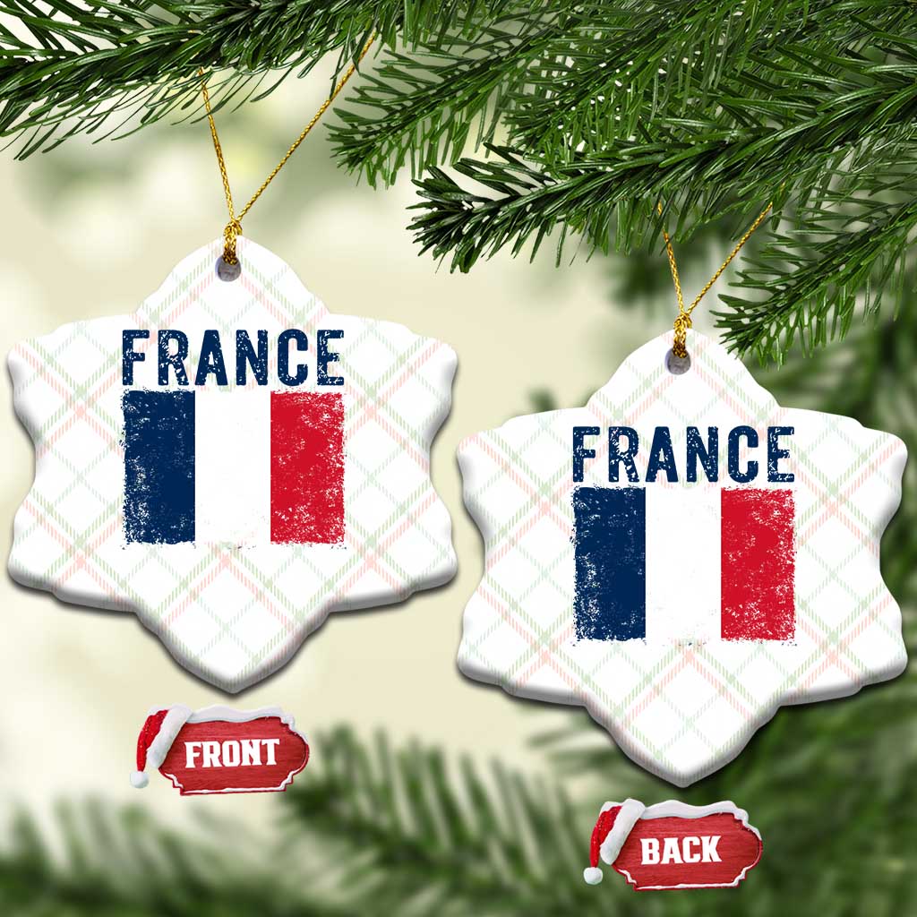 Vintage France Flag Distressed French Pride Patriotic Soccer Fan Graphic Ceramic Ornament