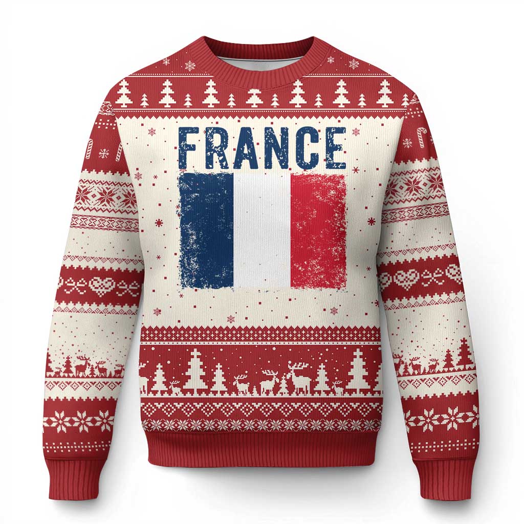 Vintage France Flag Distressed French Pride Patriotic Soccer Fan Graphic Ugly Christmas Sweater