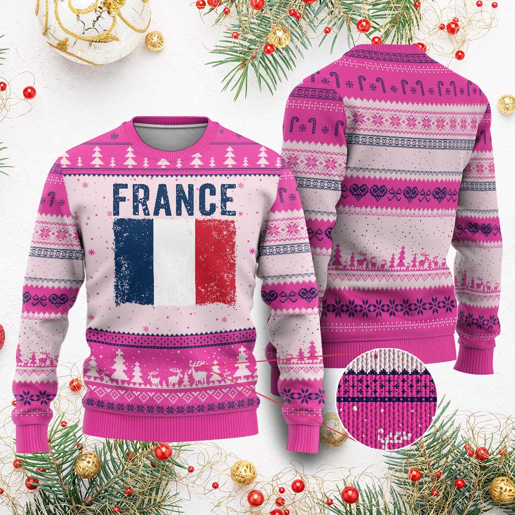 Vintage France Flag Distressed French Pride Patriotic Soccer Fan Graphic Ugly Christmas Sweater