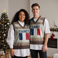 Vintage France Flag Distressed French Pride Patriotic Soccer Fan Graphic V-Neck Knit Sweater Vest