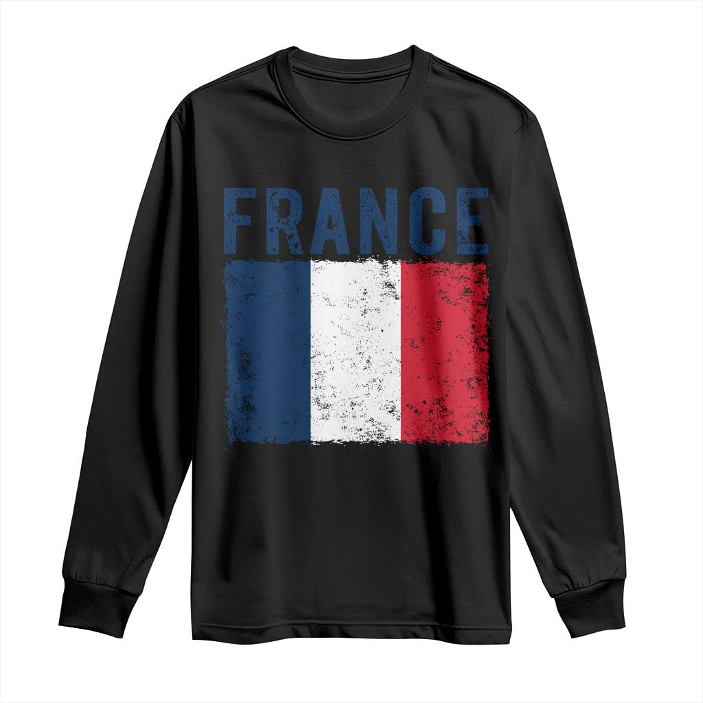 Vintage France Flag Distressed French Pride Patriotic Soccer Fan Graphic Long Sleeve Shirt
