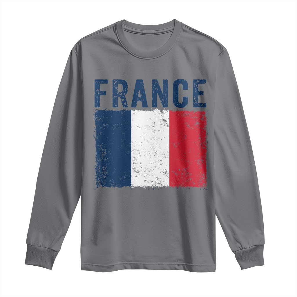 Vintage France Flag Distressed French Pride Patriotic Soccer Fan Graphic Long Sleeve Shirt