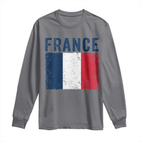 Vintage France Flag Distressed French Pride Patriotic Soccer Fan Graphic Long Sleeve Shirt