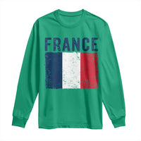 Vintage France Flag Distressed French Pride Patriotic Soccer Fan Graphic Long Sleeve Shirt