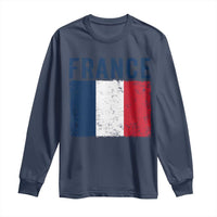 Vintage France Flag Distressed French Pride Patriotic Soccer Fan Graphic Long Sleeve Shirt