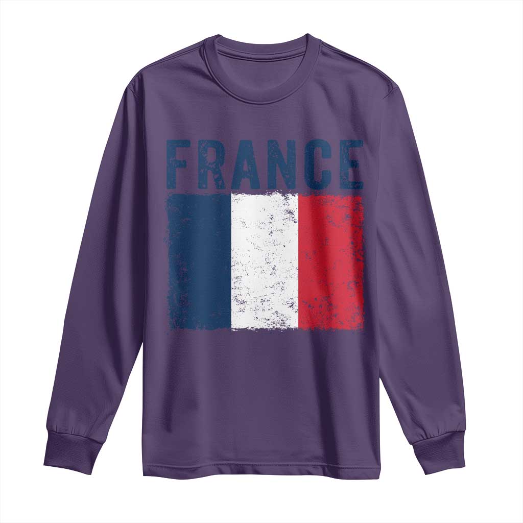 Vintage France Flag Distressed French Pride Patriotic Soccer Fan Graphic Long Sleeve Shirt