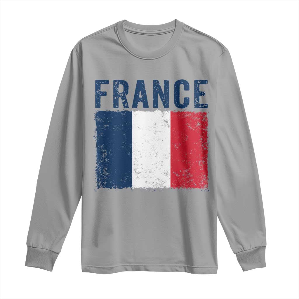 Vintage France Flag Distressed French Pride Patriotic Soccer Fan Graphic Long Sleeve Shirt