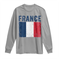 Vintage France Flag Distressed French Pride Patriotic Soccer Fan Graphic Long Sleeve Shirt