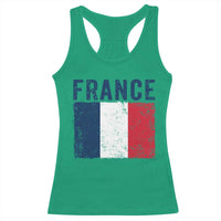 Vintage France Flag Distressed French Pride Patriotic Soccer Fan Graphic Racerback Tank Top