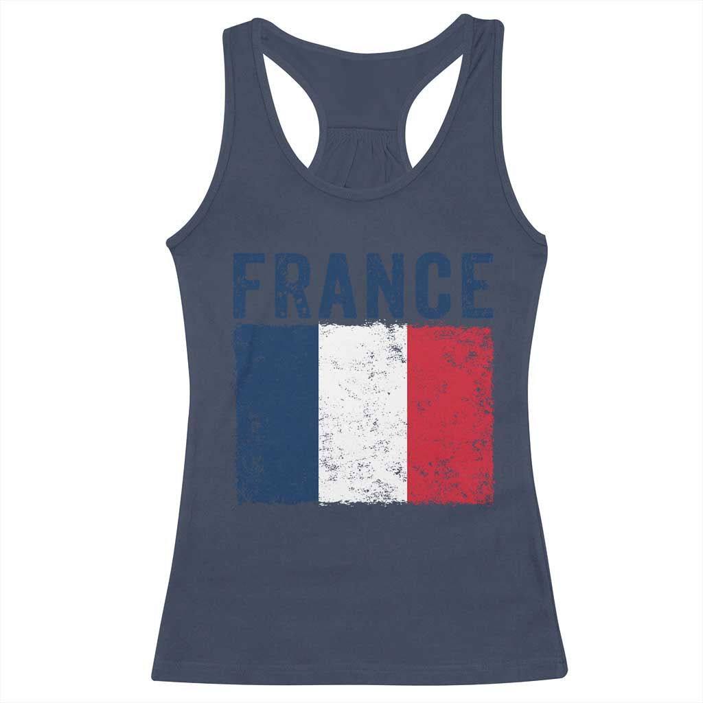 Vintage France Flag Distressed French Pride Patriotic Soccer Fan Graphic Racerback Tank Top
