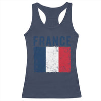 Vintage France Flag Distressed French Pride Patriotic Soccer Fan Graphic Racerback Tank Top