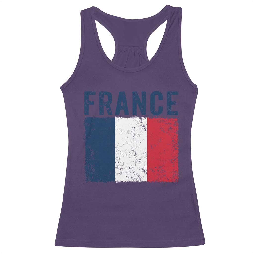 Vintage France Flag Distressed French Pride Patriotic Soccer Fan Graphic Racerback Tank Top