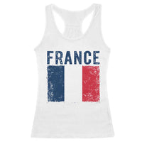 Vintage France Flag Distressed French Pride Patriotic Soccer Fan Graphic Racerback Tank Top