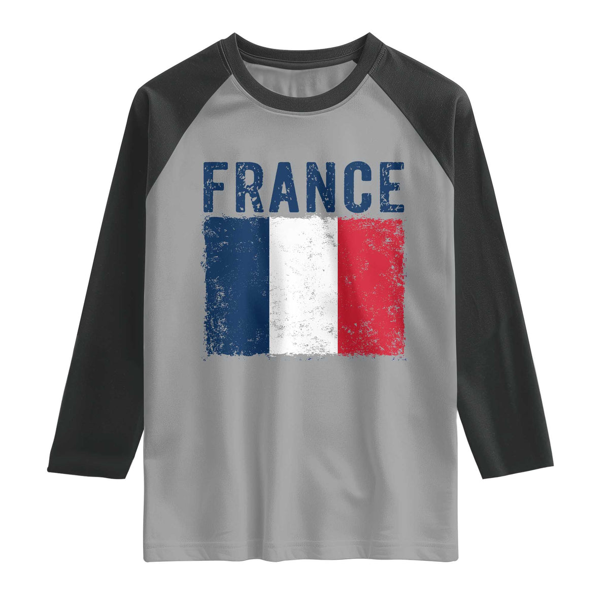 Vintage France Flag Distressed French Pride Patriotic Soccer Fan Graphic Raglan Shirt