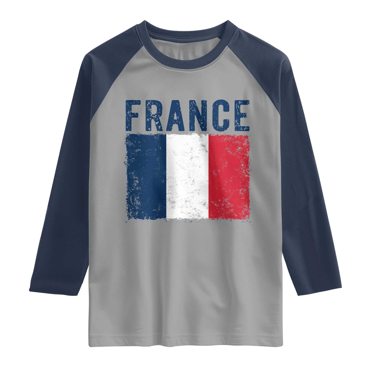 Vintage France Flag Distressed French Pride Patriotic Soccer Fan Graphic Raglan Shirt