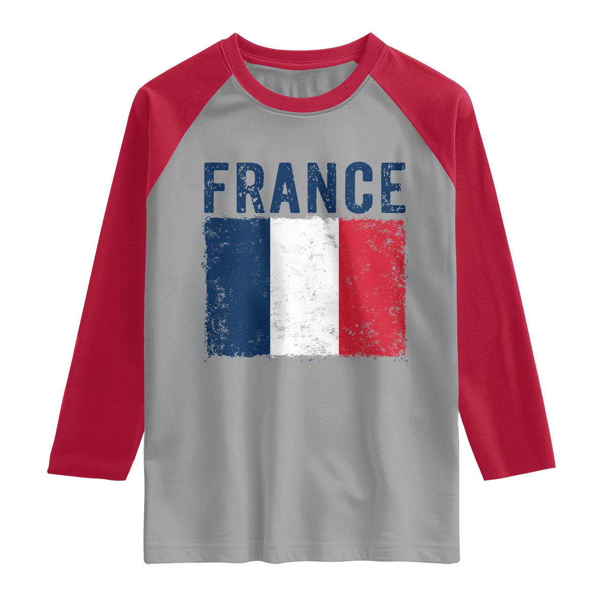 Vintage France Flag Distressed French Pride Patriotic Soccer Fan Graphic Raglan Shirt