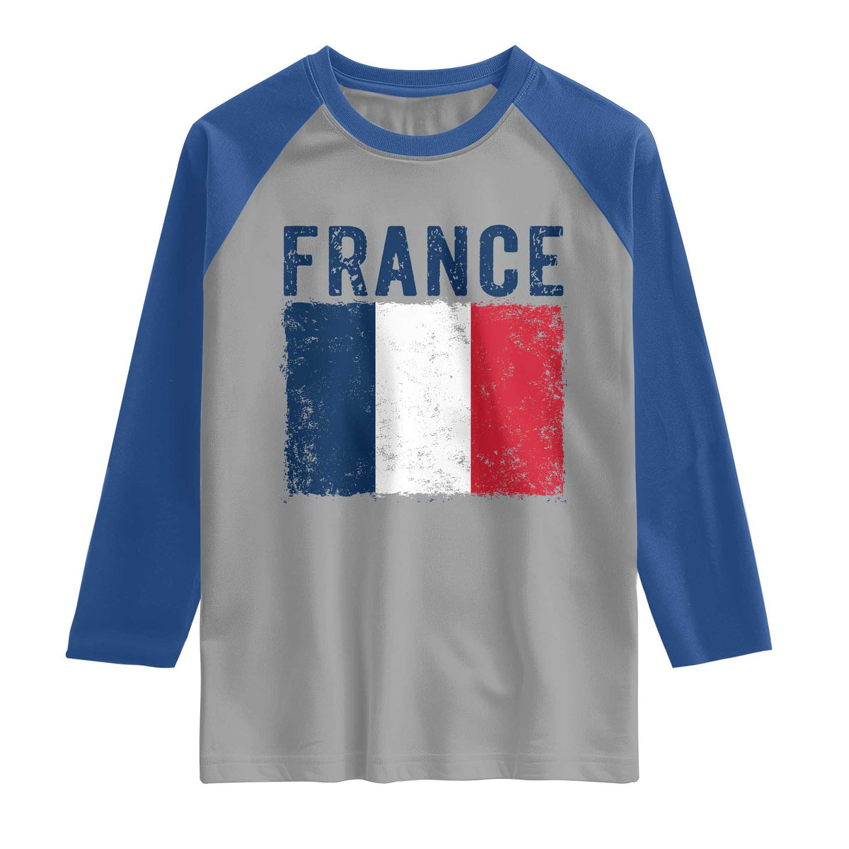 Vintage France Flag Distressed French Pride Patriotic Soccer Fan Graphic Raglan Shirt