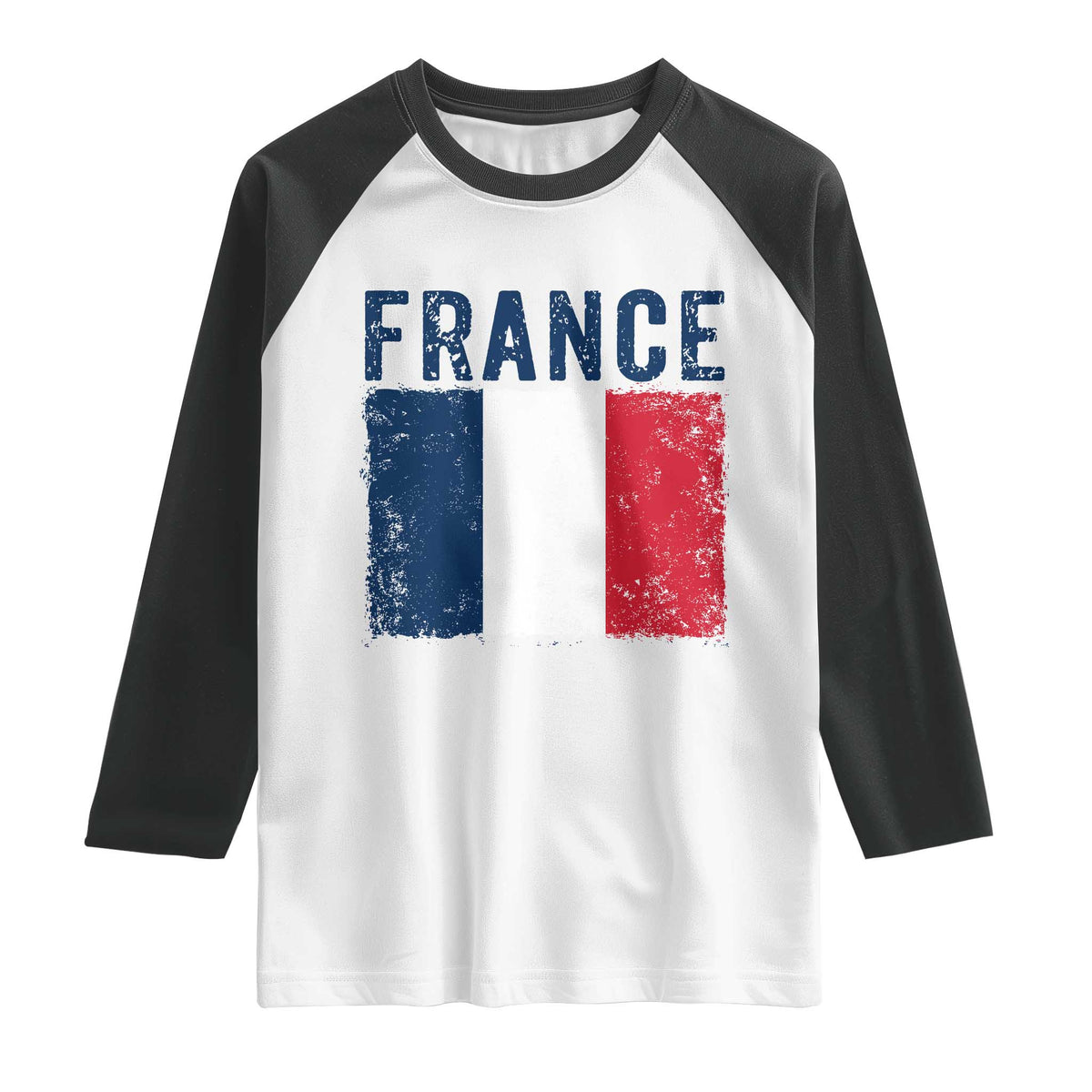 Vintage France Flag Distressed French Pride Patriotic Soccer Fan Graphic Raglan Shirt