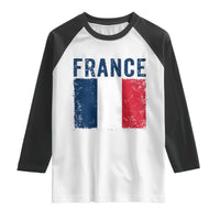 Vintage France Flag Distressed French Pride Patriotic Soccer Fan Graphic Raglan Shirt