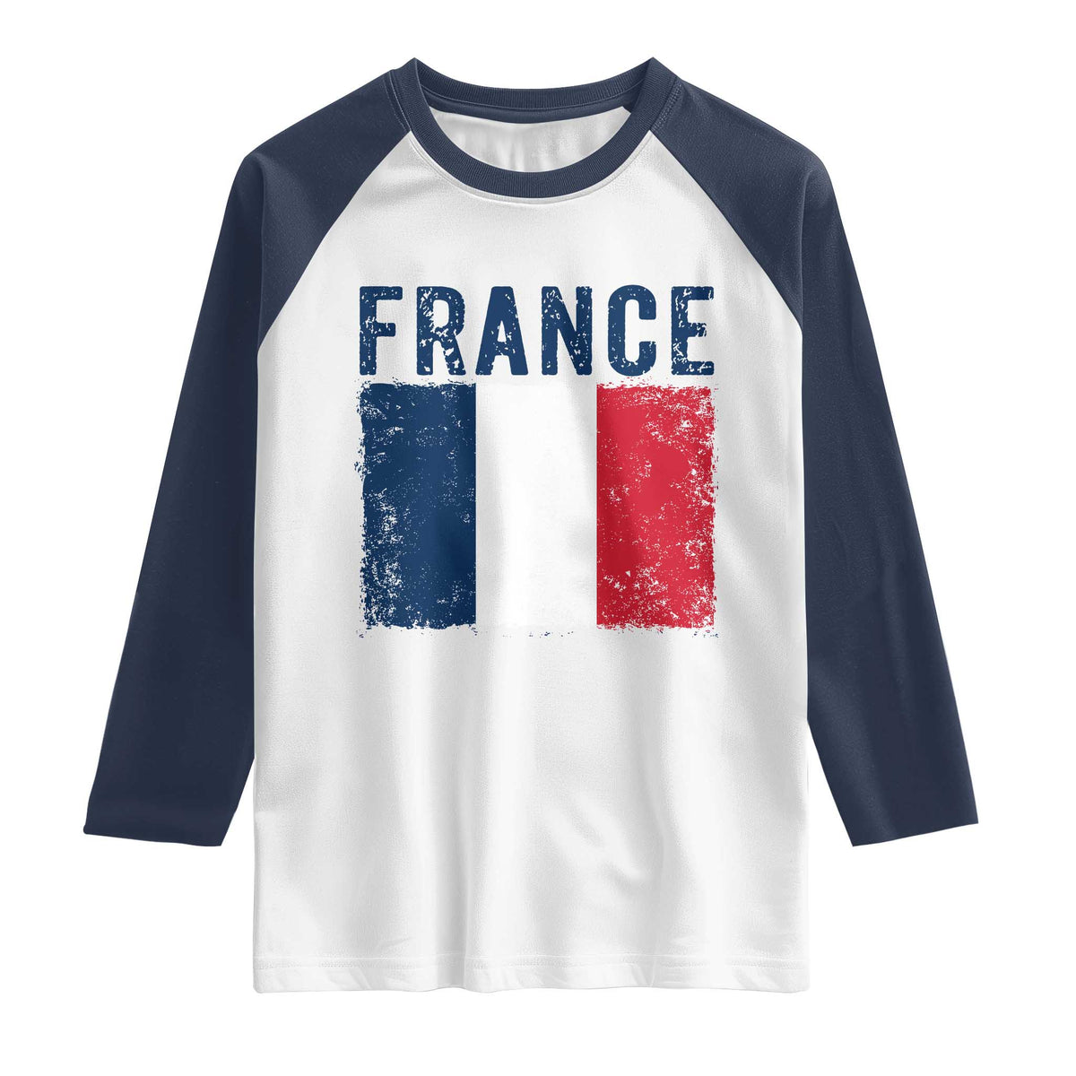 Vintage France Flag Distressed French Pride Patriotic Soccer Fan Graphic Raglan Shirt