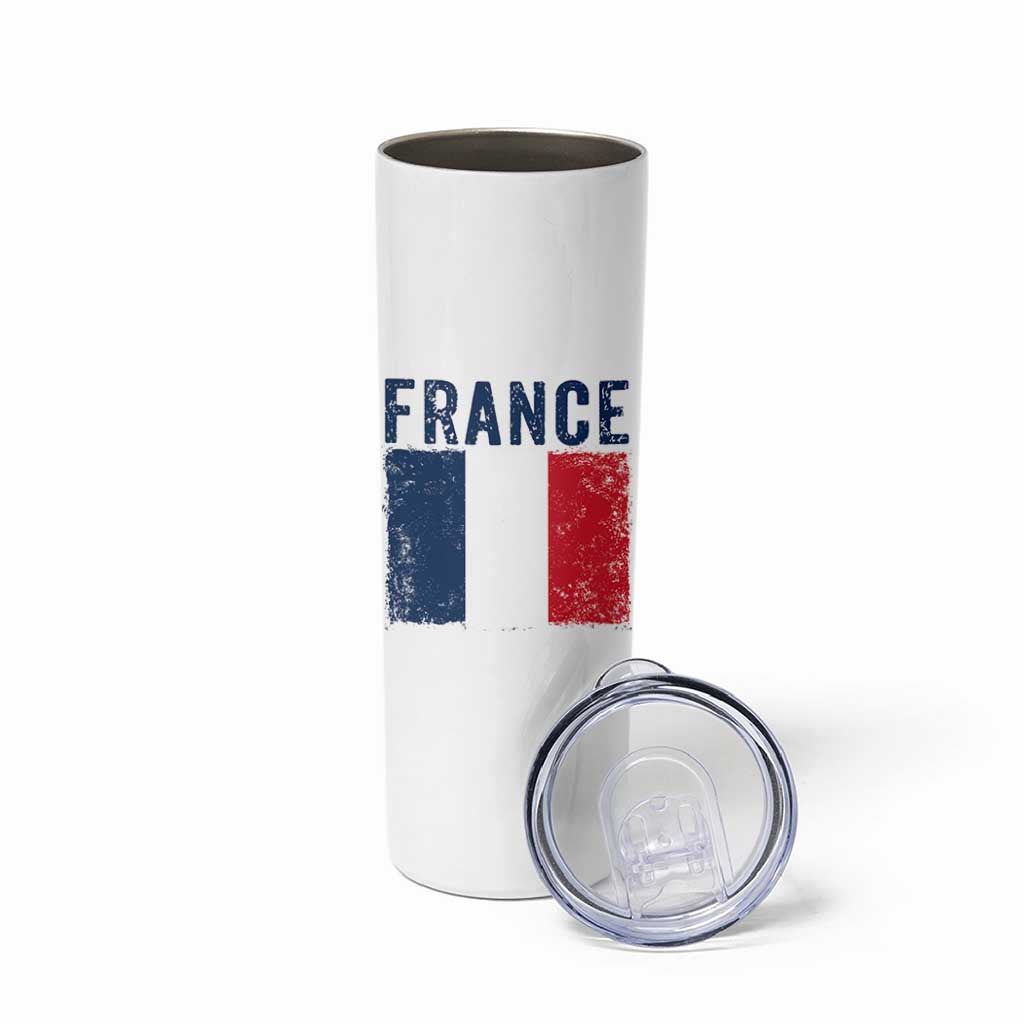Vintage France Flag Distressed French Pride Patriotic Soccer Fan Graphic Skinny Tumbler