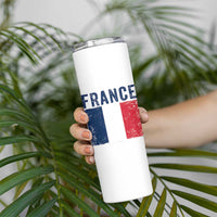 Vintage France Flag Distressed French Pride Patriotic Soccer Fan Graphic Skinny Tumbler