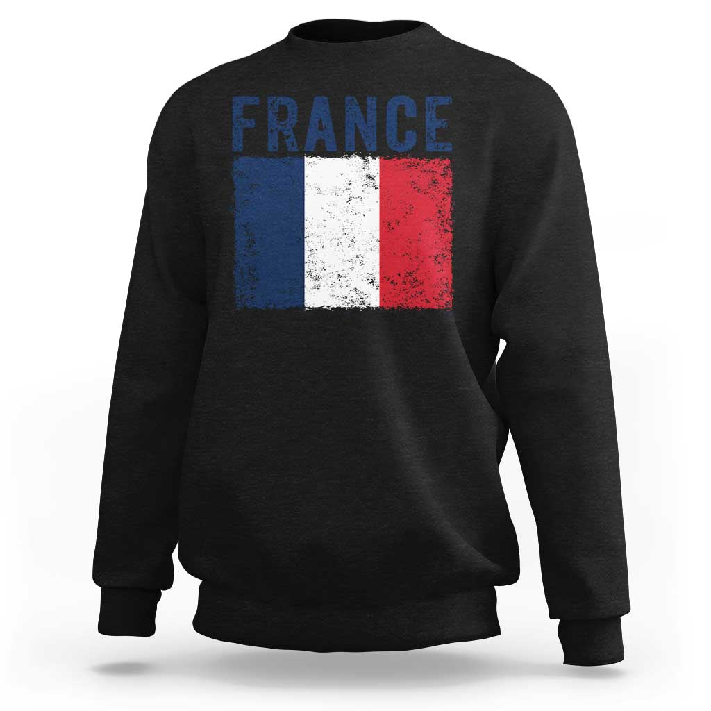 Vintage France Flag Distressed French Pride Patriotic Soccer Fan Graphic Sweatshirt