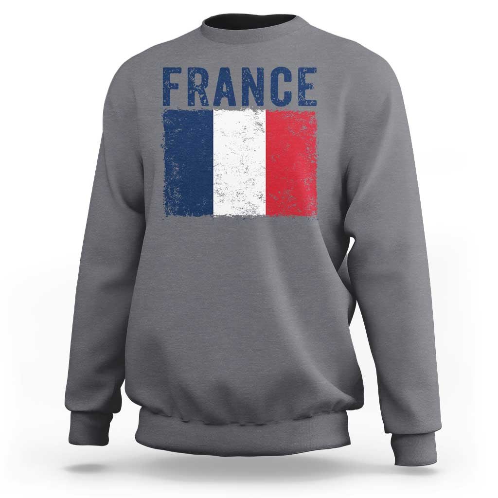 Vintage France Flag Distressed French Pride Patriotic Soccer Fan Graphic Sweatshirt