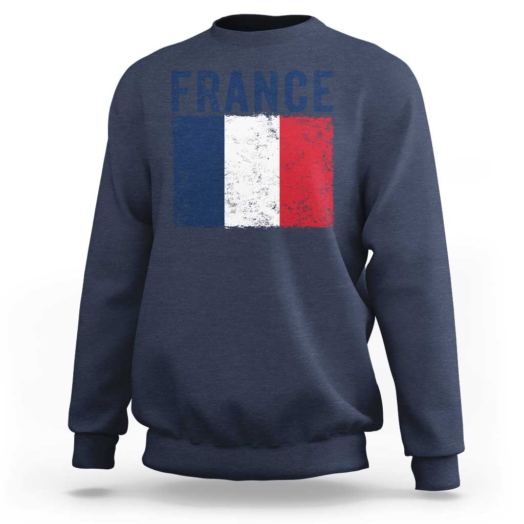 Vintage France Flag Distressed French Pride Patriotic Soccer Fan Graphic Sweatshirt