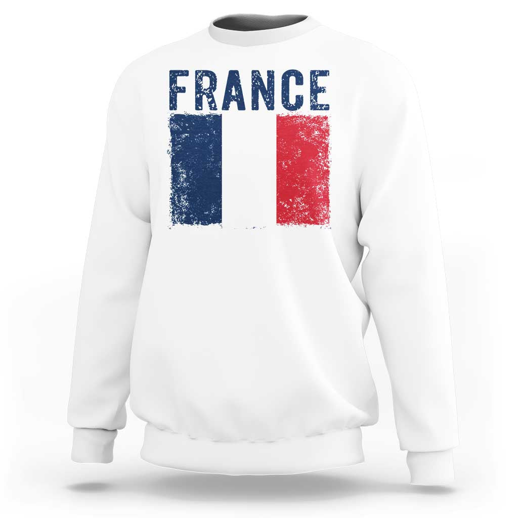 Vintage France Flag Distressed French Pride Patriotic Soccer Fan Graphic Sweatshirt