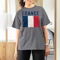 Vintage France Flag Distressed French Pride Patriotic Soccer Fan Graphic T Shirt For Women