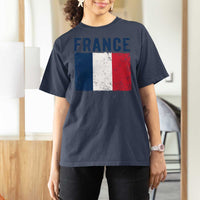 Vintage France Flag Distressed French Pride Patriotic Soccer Fan Graphic T Shirt For Women