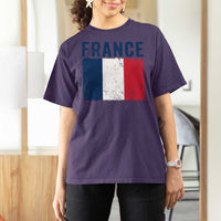 Vintage France Flag Distressed French Pride Patriotic Soccer Fan Graphic T Shirt For Women