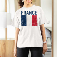 Vintage France Flag Distressed French Pride Patriotic Soccer Fan Graphic T Shirt For Women