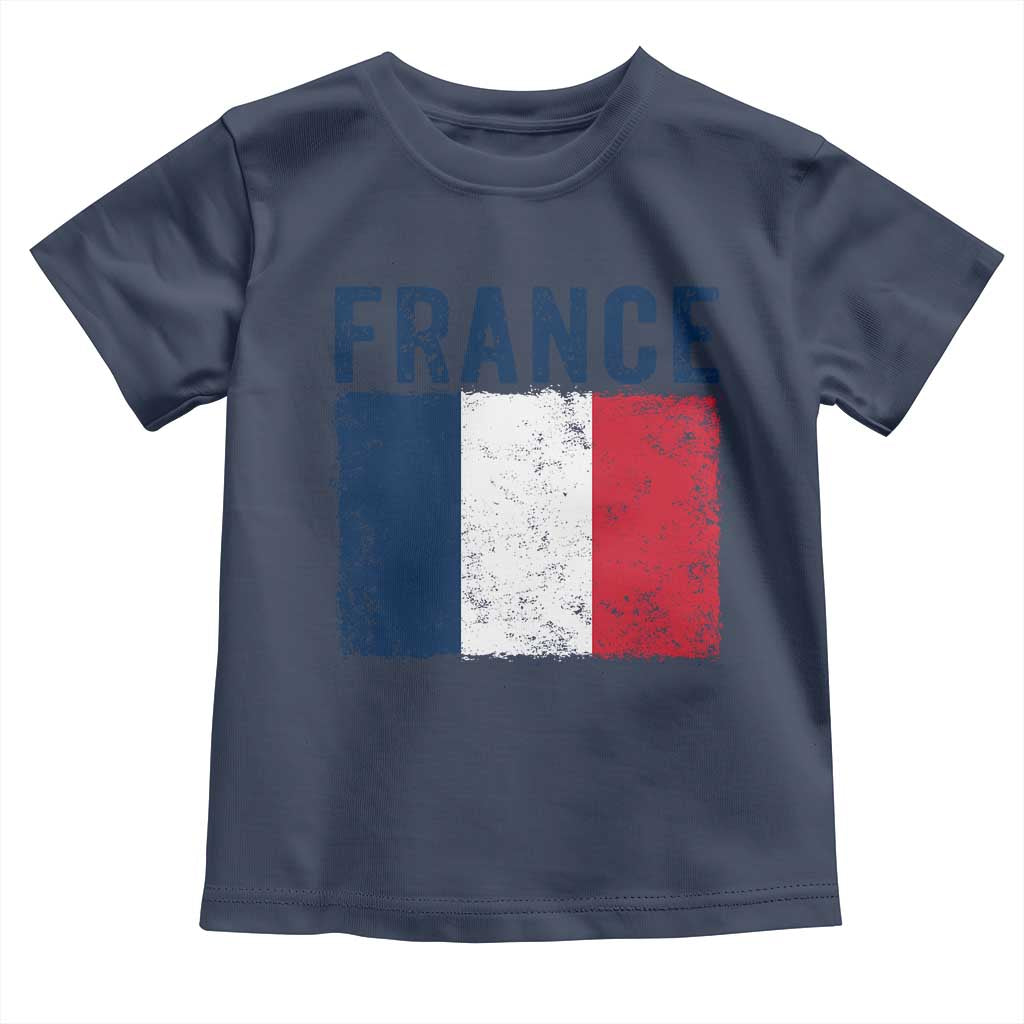 Vintage France Flag Distressed French Pride Patriotic Soccer Fan Graphic Toddler T Shirt