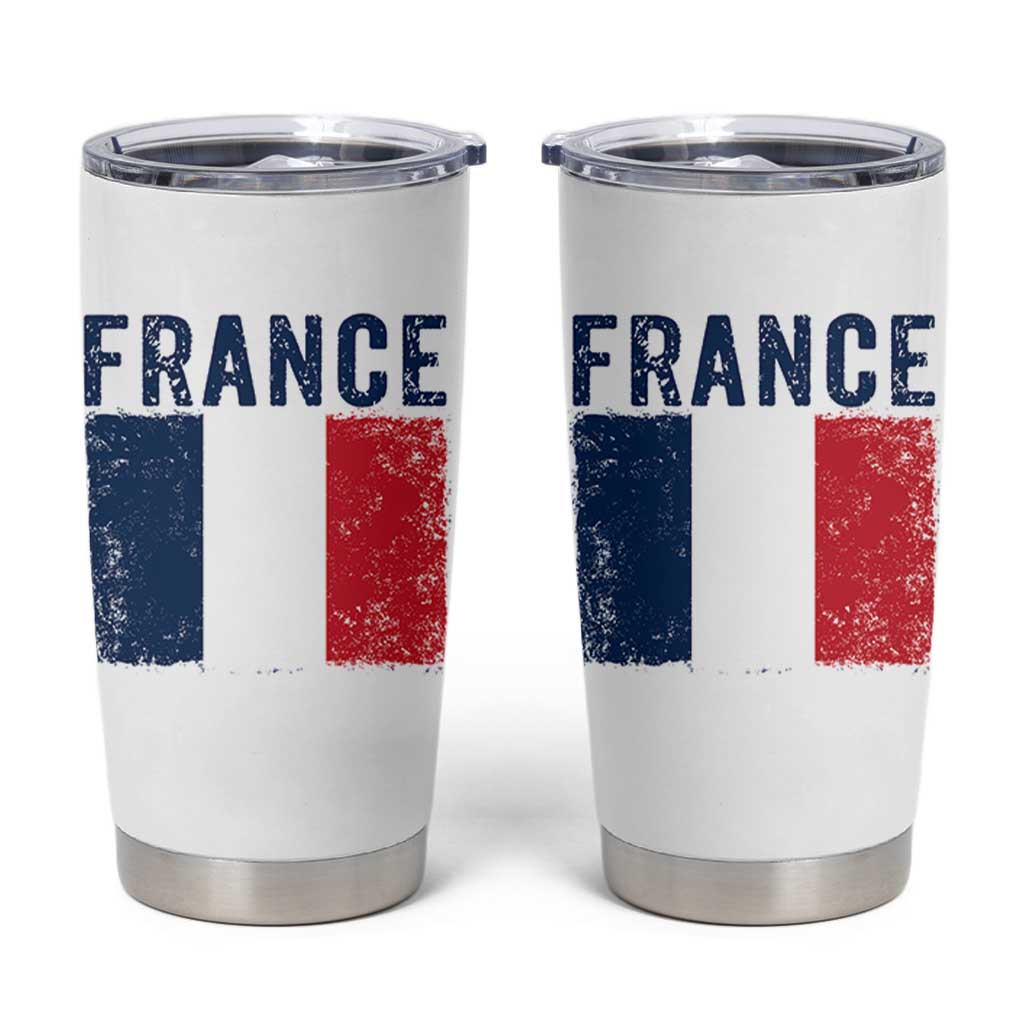 Vintage France Flag Distressed French Pride Patriotic Soccer Fan Graphic Tumbler Cup